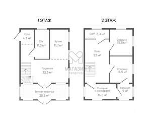 Дом 170м², 2-этажный, на длительный срок, 