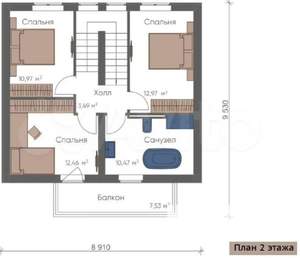 Дом 120м², 2-этажный, участок 6 сот.  