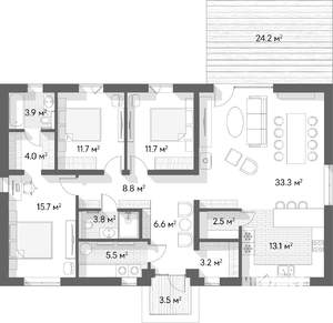 Коттедж 125м&sup2;, 1-этажный, участок 12 сот.  