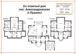 Коттедж 517м², 2-этажный, участок 24 сот.  