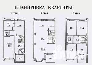 Таунхаус 193м², 3-этажный, участок 1 сот.  