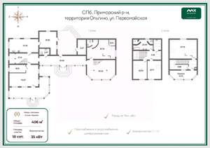 Коттедж 406м², 2-этажный, участок 18 сот.  