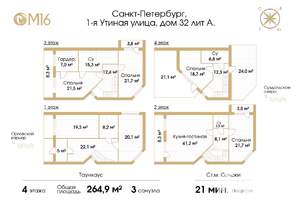 Таунхаус 265м², 4-этажный, участок 2 сот.  