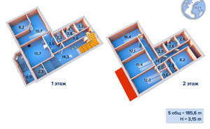 Дом 186м², 2-этажный, участок 3 сот.  