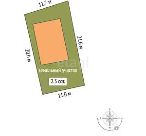 Дом 123м², 2-этажный, участок 2 сот.  