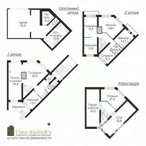 Таунхаус 350м², 4-этажный, участок 1 сот.  