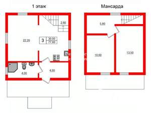 Дом 78м², 2-этажный, участок 2 сот.  