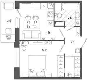 1-к квартира, на длительный срок, 39м2, 13/22 этаж