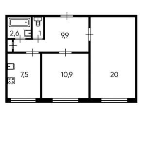 2-к квартира, на длительный срок, 53м2, 12/16 этаж