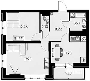 2-к квартира, на длительный срок, 58м2, 14/16 этаж