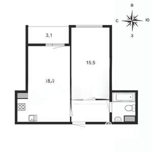 1-к квартира, на длительный срок, 43м2, 8/14 этаж