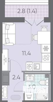 Студия квартира, на длительный срок, 18м2, 12/23 этаж