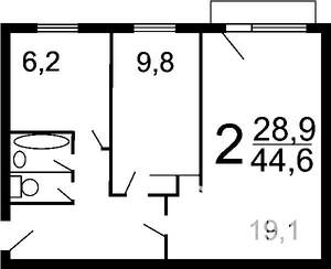 2-к квартира, на длительный срок, 44м2, 5/5 этаж