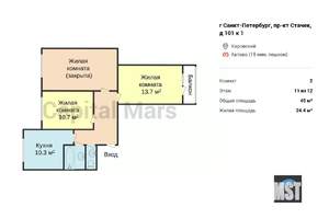 2-к квартира, на длительный срок, 45м2, 11/12 этаж