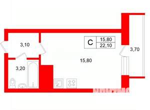 Студия квартира, на длительный срок, 22м2, 14/24 этаж