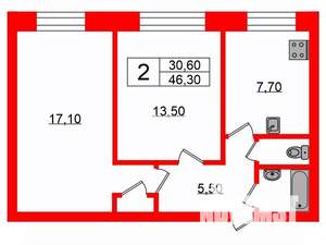 2-к квартира, на длительный срок, 46м2, 1/9 этаж