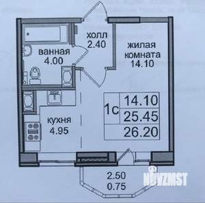 Студия квартира, на длительный срок, 26м2, 13/27 этаж
