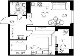 1-к квартира, на длительный срок, 50м2, 7/9 этаж