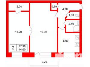 2-к квартира, на длительный срок, 44м2, 4/5 этаж