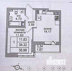 1-к квартира, на длительный срок, 34м2, 9/15 этаж