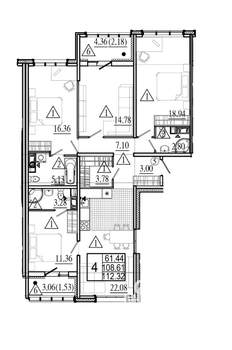 4-к квартира, на длительный срок, 109м2, 6/6 этаж