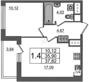 1-к квартира, на длительный срок, 34м2, 21/24 этаж