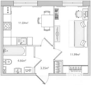 1-к квартира, на длительный срок, 31м2, 1/14 этаж