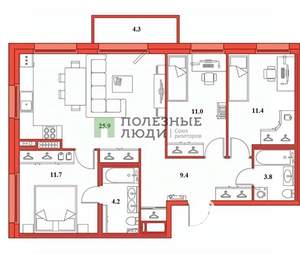 3-к квартира, на длительный срок, 77м2, 5/9 этаж
