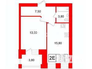 1-к квартира, на длительный срок, 41м2, 3/5 этаж