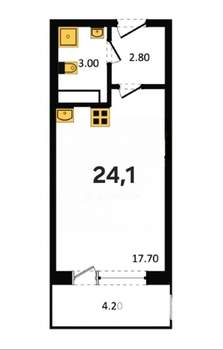 Студия квартира, на длительный срок, 24м2, 3/4 этаж