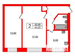 2-к квартира, на длительный срок, 45м2, 5/5 этаж
