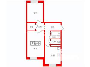 2-к квартира, на длительный срок, 61м2, 3/19 этаж