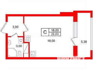 Студия квартира, на длительный срок, 27м2, 15/15 этаж