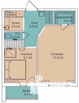 1-к квартира, на длительный срок, 41м2, 23/25 этаж