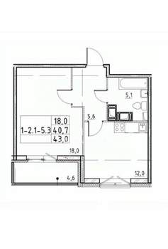 1-к квартира, на длительный срок, 41м2, 12/12 этаж