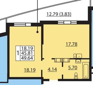1-к квартира, на длительный срок, 45м2, 7/24 этаж