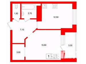 1-к квартира, на длительный срок, 44м2, 3/5 этаж