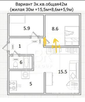 3-к квартира, на длительный срок, 42м2, 2/9 этаж