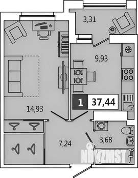 1-к квартира, на длительный срок, 37м2, 4/13 этаж