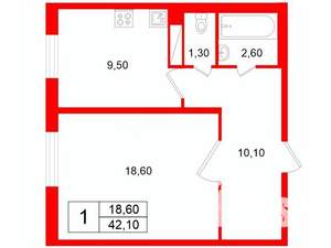 1-к квартира, на длительный срок, 42м2, 1/12 этаж