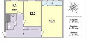 2-к квартира, на длительный срок, 46м2, 1/5 этаж
