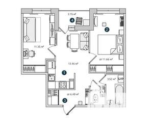 2-к квартира, на длительный срок, 50м2, 6/12 этаж