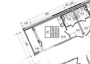 Студия квартира, на длительный срок, 28м2, 2/4 этаж