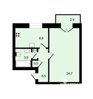 1-к квартира, на длительный срок, 43м2, 3/5 этаж
