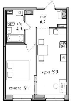 1-к квартира, на длительный срок, 39м2, 4/25 этаж