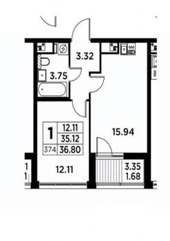 1-к квартира, на длительный срок, 39м2, 2/14 этаж