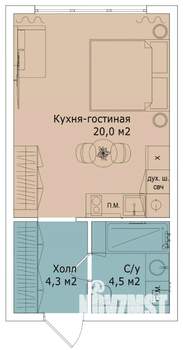 Студия квартира, на длительный срок, 29м2, 11/12 этаж