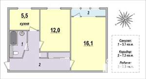 2-к квартира, на длительный срок, 46м2, 1/5 этаж