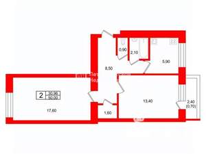 2-к квартира, на длительный срок, 50м2, 2/9 этаж