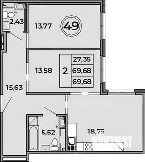 2-к квартира, на длительный срок, 68м2, 1/4 этаж